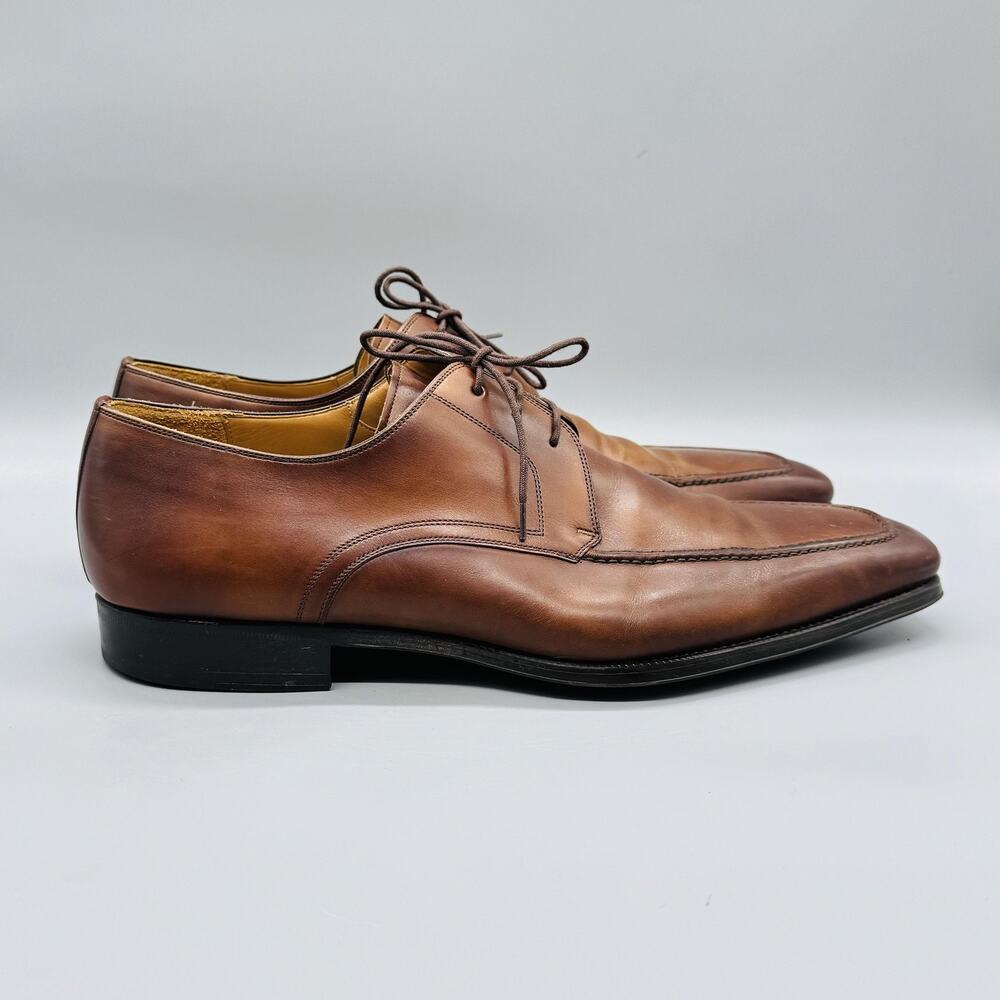 Magnanni Shoes Men 13 Brown Leather Squared Apron Toe Derby Oxford Dress Lace Up